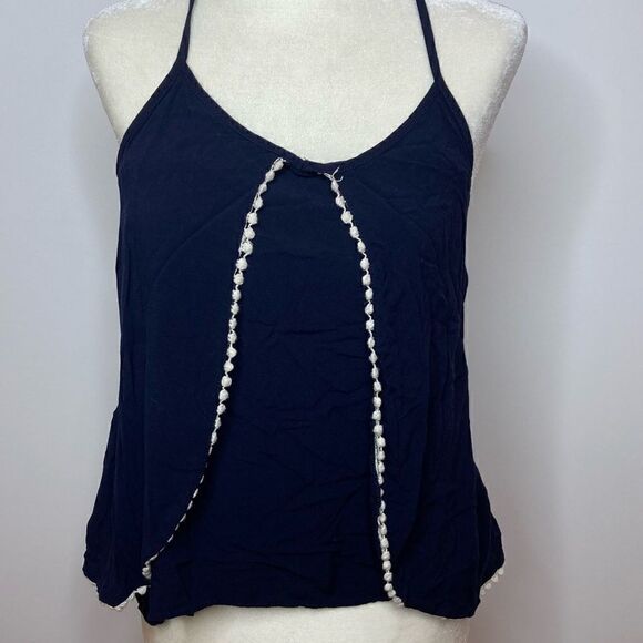 Maurices, Navy Boho Tank Crochet Lace Trim Sleeveless Spaghetti Strap Top Medium - Picture 5 of 10
